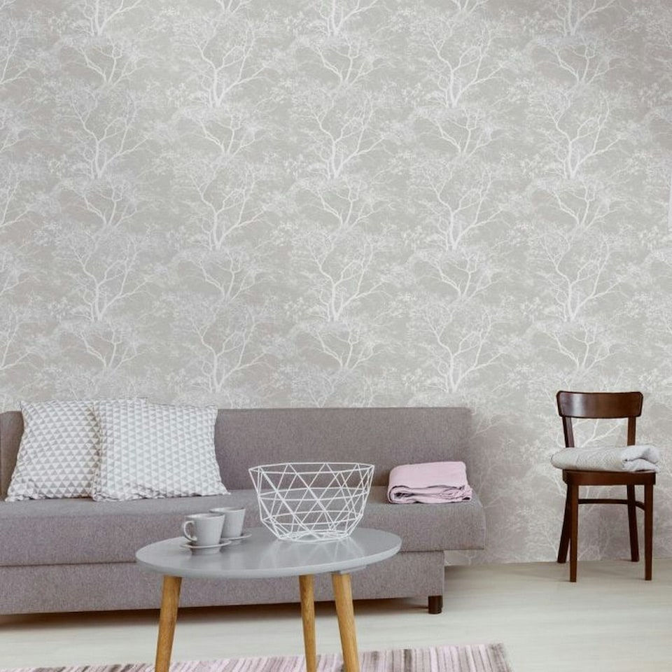 image 1 of Holden Décor Whispering Trees Wallpaper - Grey/Silver - One Size | Grey