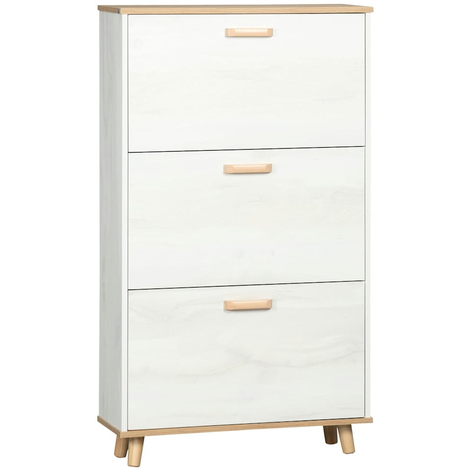 image 1 of HOMCOM 12 Pair Slim Shoe Storage Cabinet w/ 3 Flip Drawers Cream