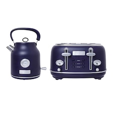 Charles Bentley 1.7L Kettle & 4 Slice Toaster Matt Dark Blue and Silver