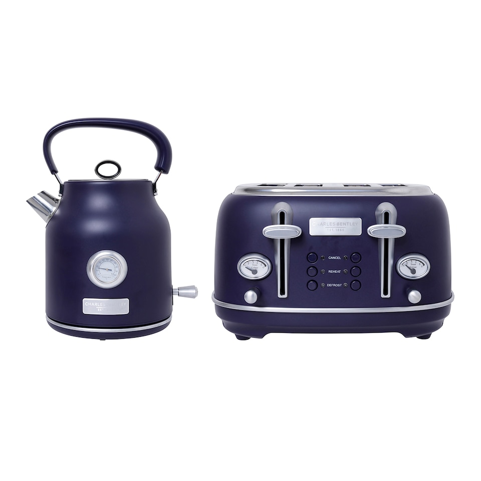 image 1 of Charles Bentley 1.7L Kettle & 4 Slice Toaster Matt Dark Blue and Silver