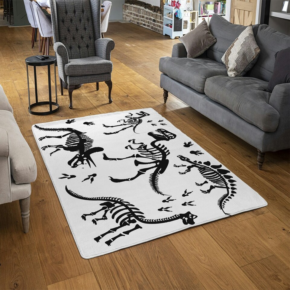 image 1 of Stylish Dinosaur Silhouettes (Rug) Black | L