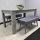 image 3 of Stone Grey Effect Wood Dining Table Set with 2 Grey Velvet Benches Stylish Dining Room Furniture