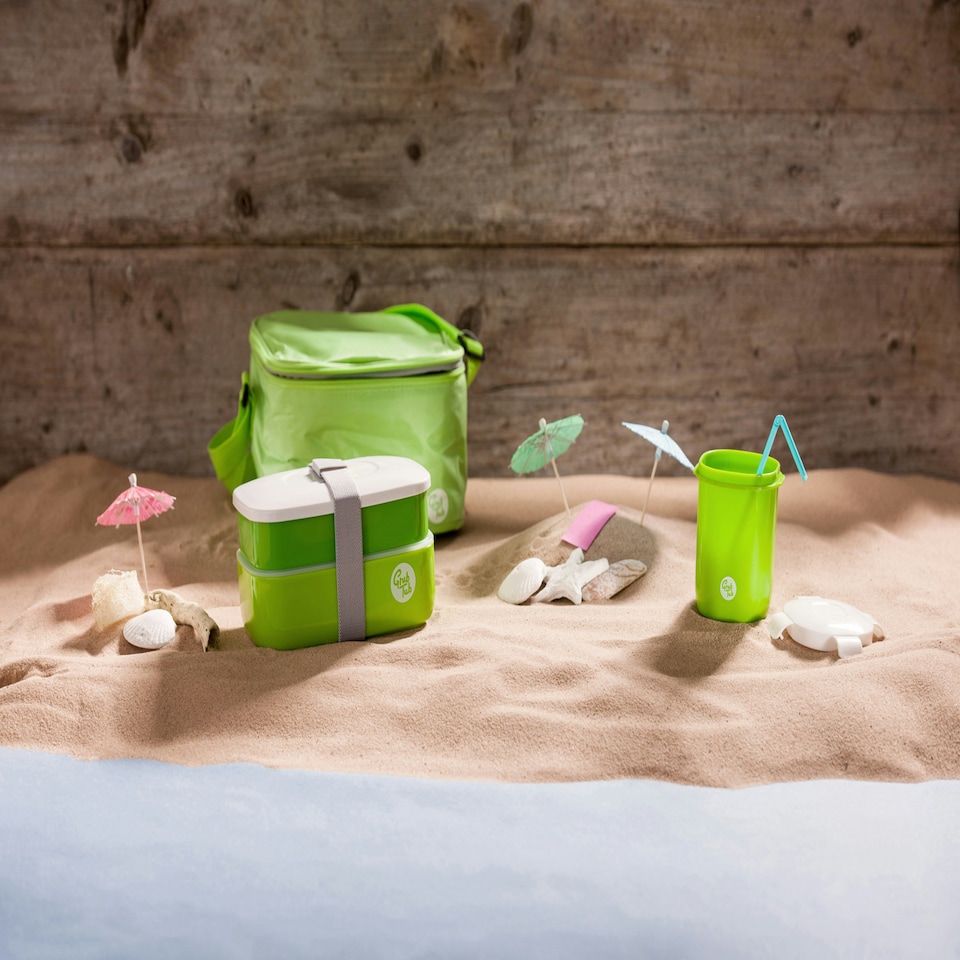 image 1 of Interiors by Premier Organized Green 3PC Lunch Box, Leak Proof Tiffin Box, Comfortable Packed Lunch Box, Portable Lunch Container