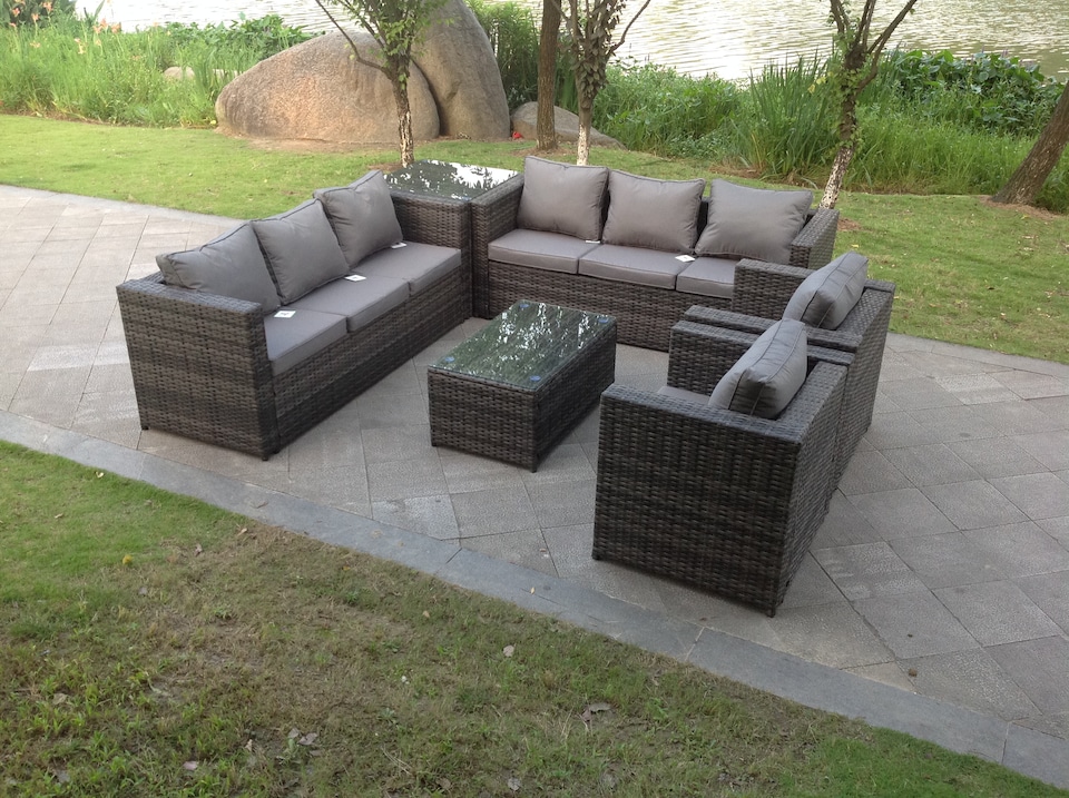 image 1 of Fimous 8 Seater Outdoor Rattn Garden Furniture Sofa Set Rectangular Coffee Table Lounge Sofa Chair With Side Coffee Table
