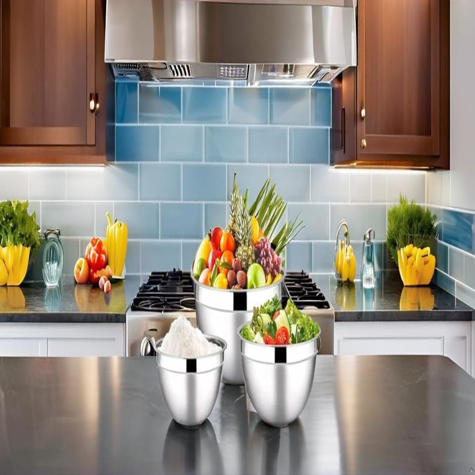 image 1 of Professional Stainless Steel German Mixing Bowls Set of 3