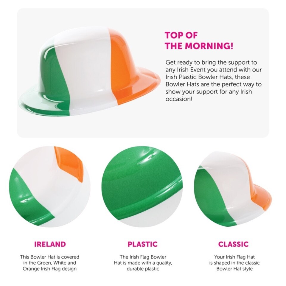 image 1 of Pack of 1 Irish Flag Bowler Hat | Green | One Size