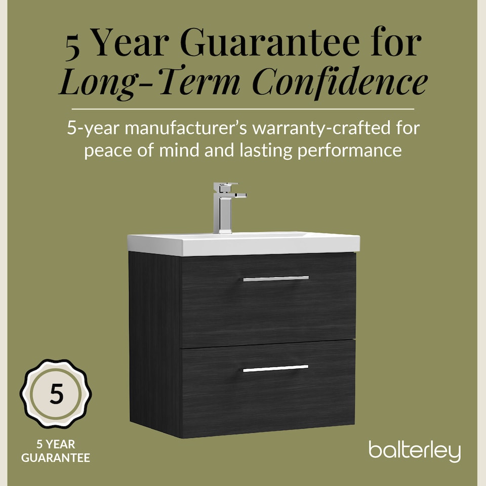 image 1 of Bathroom Wall Hung 2 Soft Close Drawer Vanity Unit, Black, 610mm | Black | Charcoal Black | 579 x 610 x 390mm