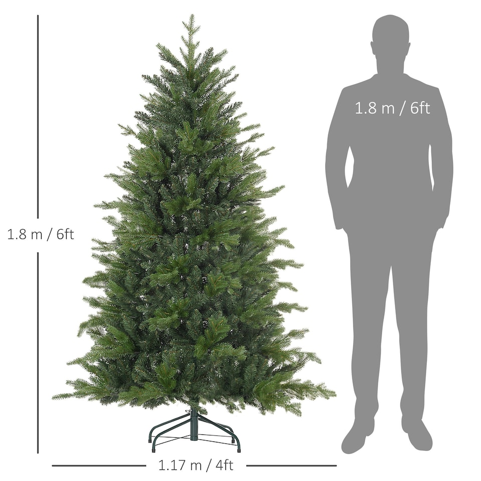 image 1 of HOMCOM 6 Ft Artificial Christmas Tree with Metal Base, Hinged Branches