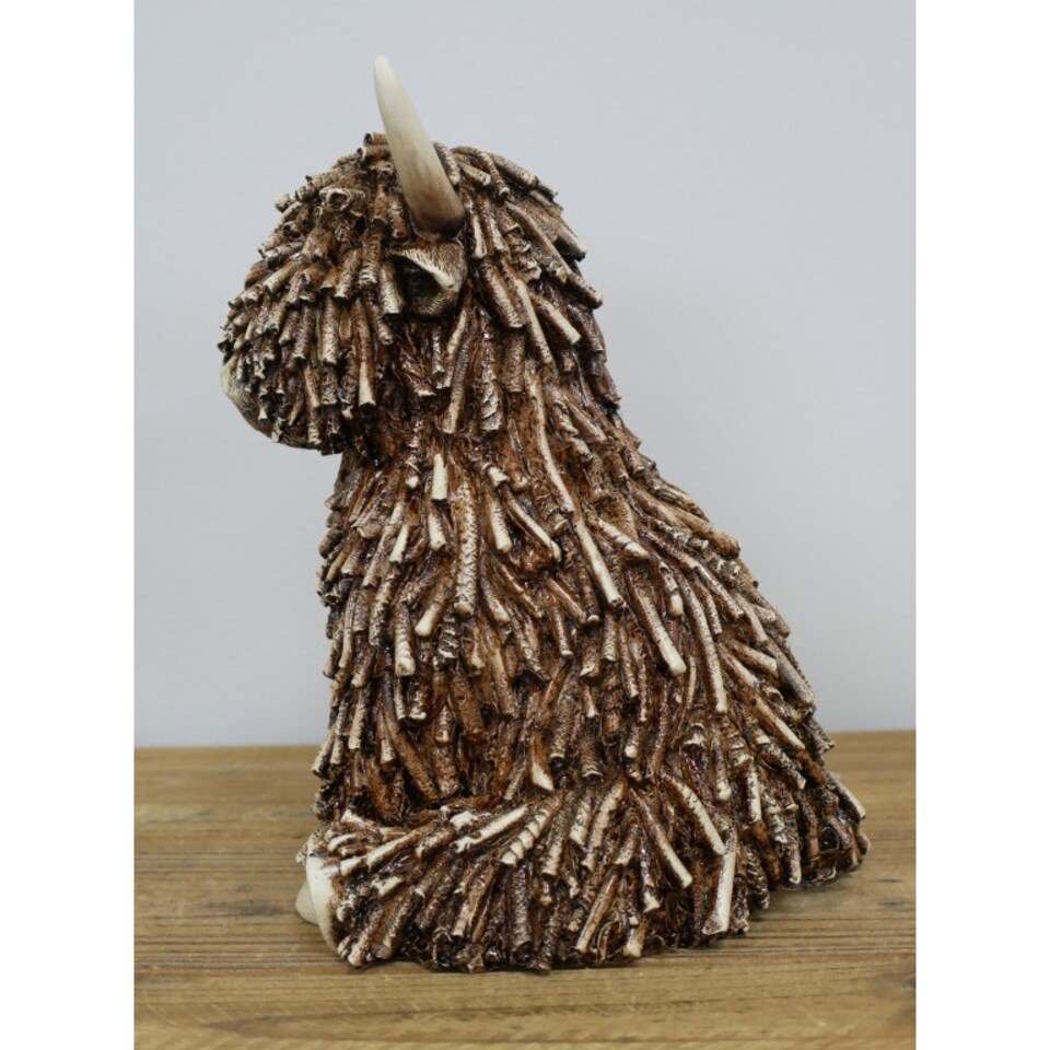 image 1 of Highland Cow Twig Sitting Ornament 25cm Brown