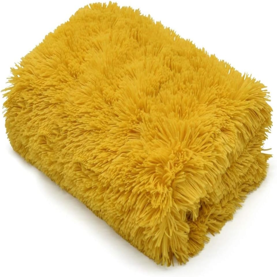 image 1 of Homes-Linen Teddy SOFT & SNUG Fur Throw Blanket With Reversible Plain Sherpa Teddy Fleece Luxury Fluffy Fur Throw Blanket Clear | Ochre