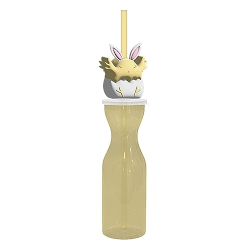 Easter Chick Yellow Reusable Plastic Bottle with Straw 500ml | Yellow | 500ml