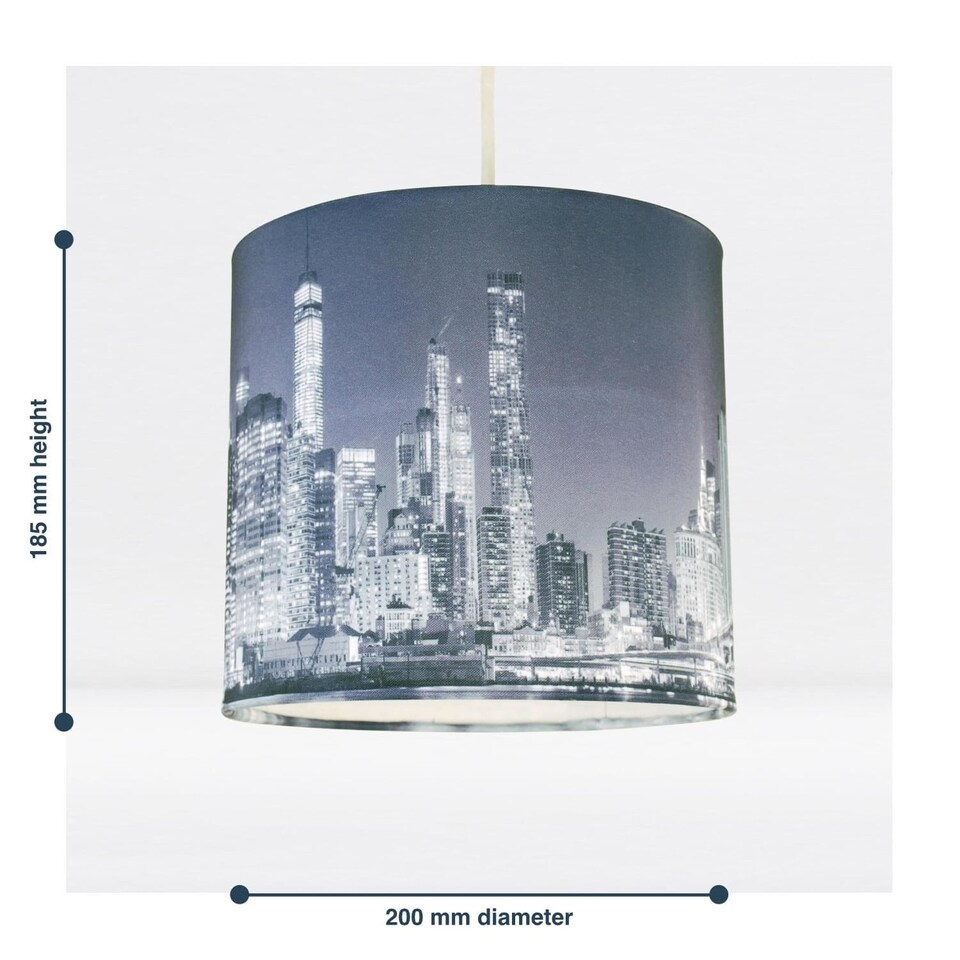 image 1 of 20cm Lamp Shade Ceiling Light Digital Printed Fabric New York Skyline At Night | Blue | Medium | 1