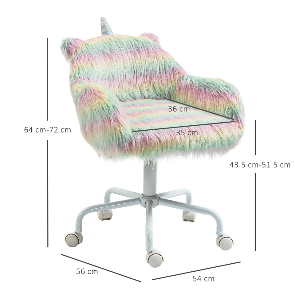 image 1 of Vinsetto Faux Fur Unicorn Desk Chair Fluffy Home Office Chair with Armrests