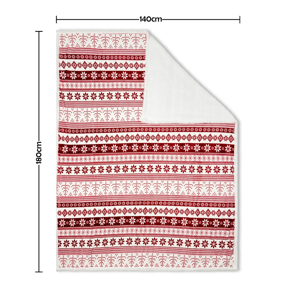 image 1 of BHS Christmas Fairisle Throw with Sherpa Back | Red | Red | 1