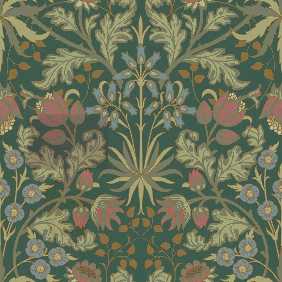 image 1 of Tulip Trellis Wallpaper in Bottle Green | Green | Bottle Green