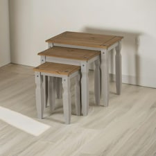 Set Of 3 Pine Nesting Tables Grey Brown