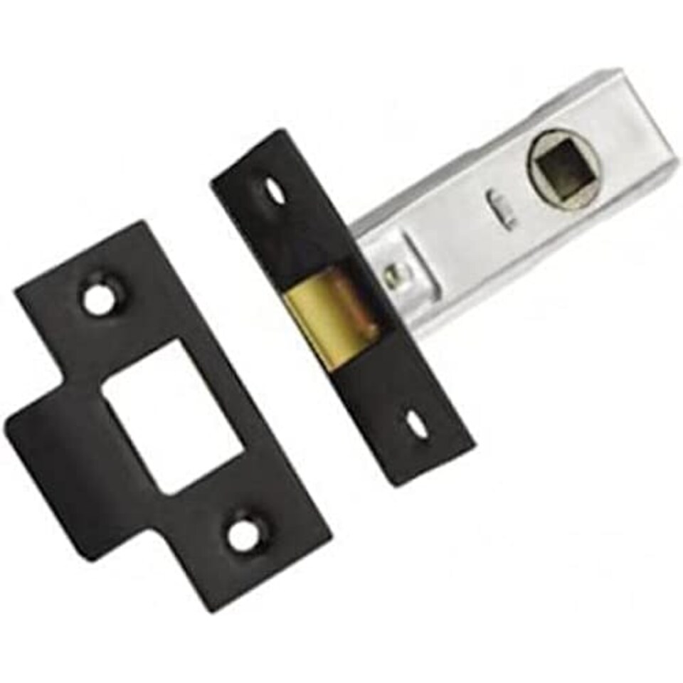 image 1 of Golden Grace Door Mortice Tubular Latch in Matt Black Finish, with Matching 75mm Ball Bearing Hinges - 64mm