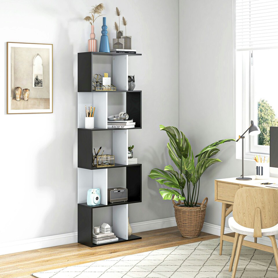 image 1 of HOMCOM 5-tier Bookcase Storage Display Shelving S Shape design Unit