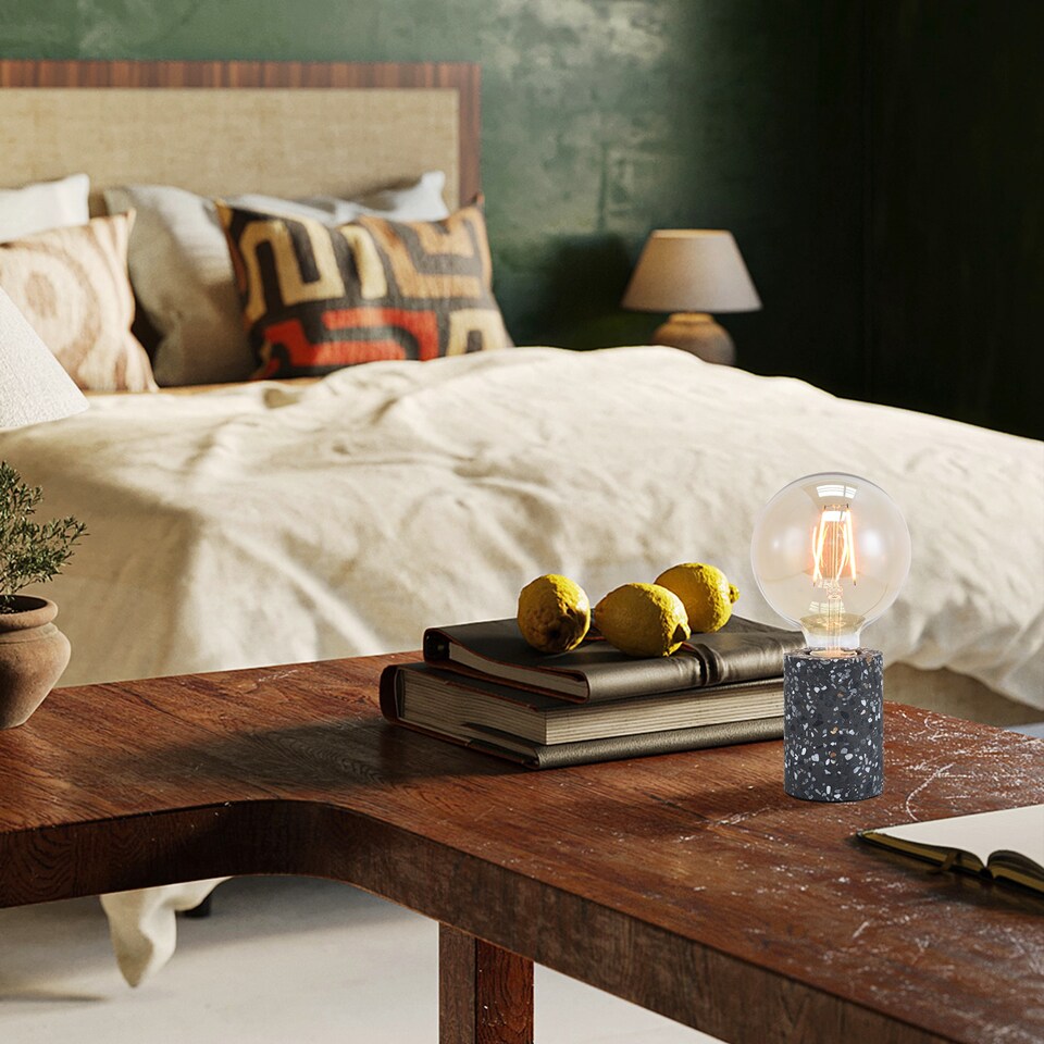 image 1 of Modern Black Mosaic Concrete Table Lamp for Vintage Industrial Style Light Bulbs | Black