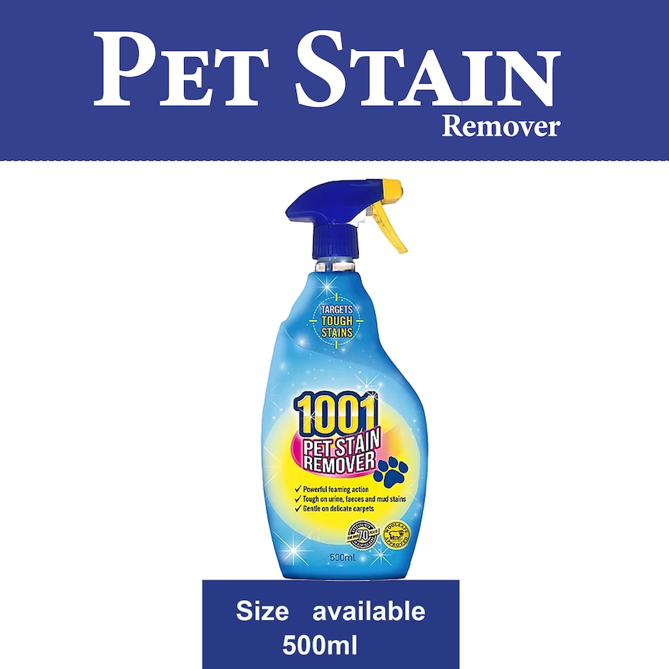 image 1 of 1001 Pet Stain Remover Spray 500ml Fast Acting Carpet and Upholstery Cleaner for Dog Cat Urine Vomit Faeces Mud Pet Stains