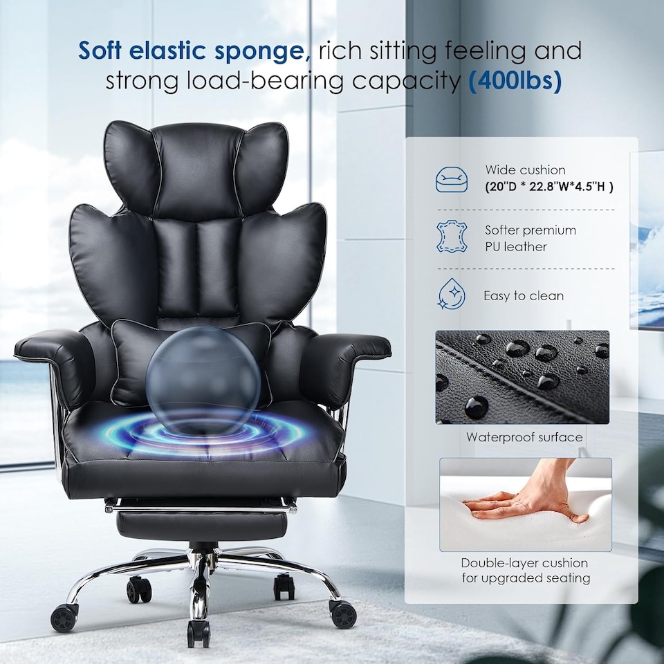 image 1 of Rattantree Ergonomic High Back Leather Office Chair with Footrest
