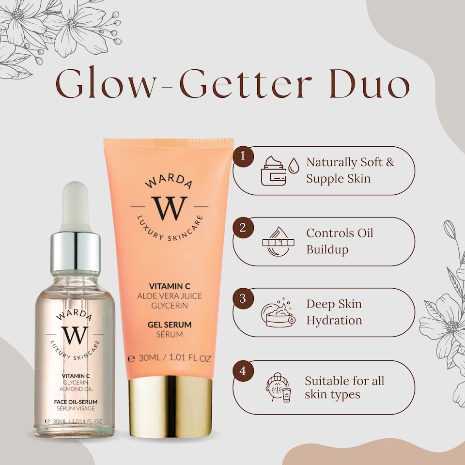 image 1 of Warda Luxury Skincare Vitamin C Glow Boost Oil-Serum 30ml + Skin Glow Boost Vitamin C Gel Serum 30ml