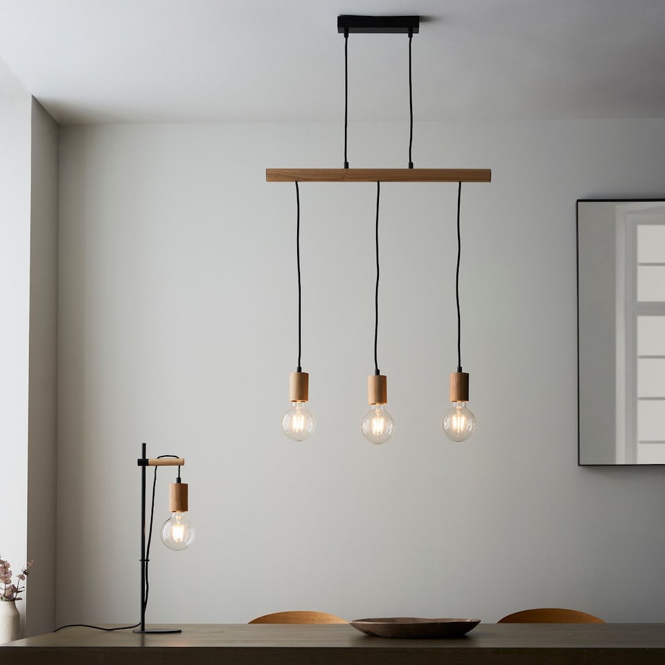 image 1 of Sven Bar Pendant Ceiling Lamp, Matt Black, Natural Wood