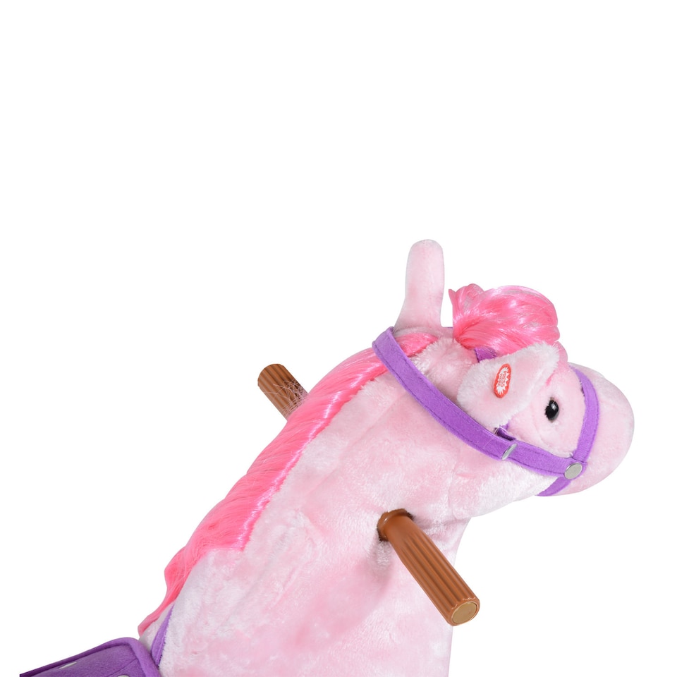 image 1 of HOMCOM Plush Walking Horse Ride On Toy with Wheels and Realistic Sounds Rocking Horse for Girls Boys 2 Plus Years Old, 50cm Tall, Pink
