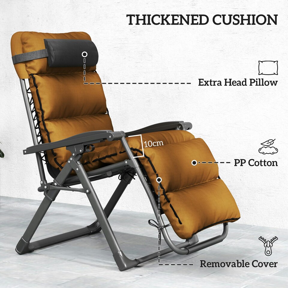 image 1 of Outsunny 2 Pieces Zero Gravity Chairs, Reclining Folding Sun Lounger, Black | Brown