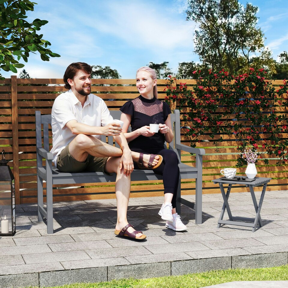 image 1 of Outsunny 2-Seater Wooden Garden Bench Outdoor Patio Loveseat Grey