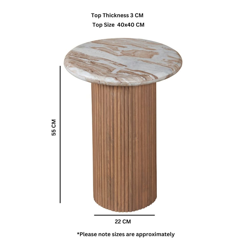 image 1 of Bundi Natural Marble & Wood Pedestal Side Table Brown