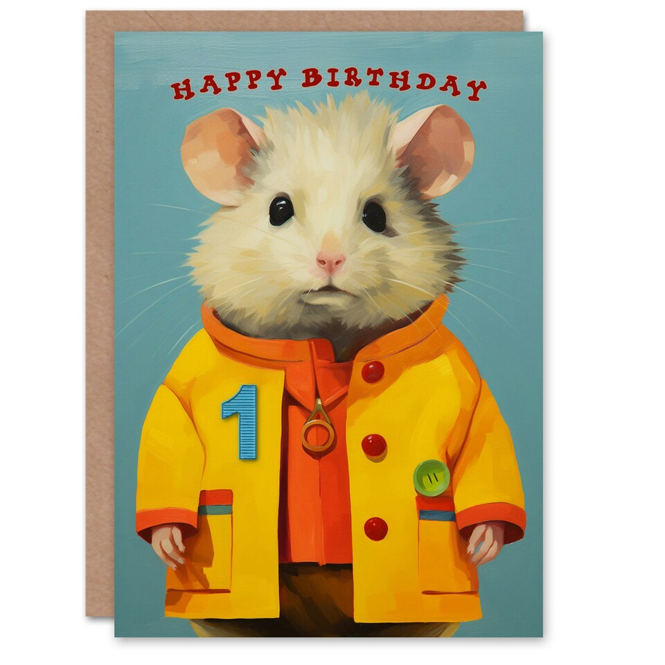 image 1 of Cute Raincoat Kids Age 1 Year Old Mouse Child Kids 1st Birthday Card