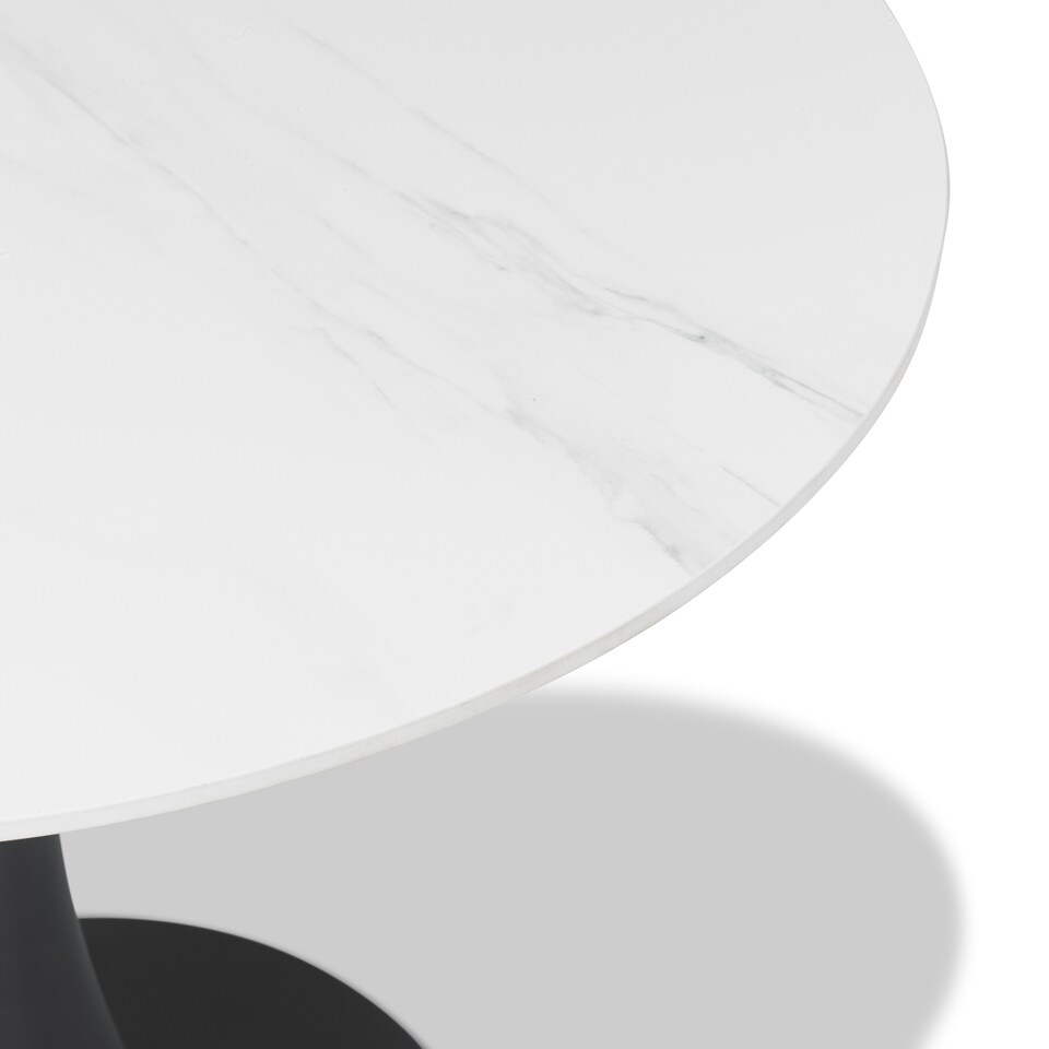 image 1 of Bentley Designs - Mason White Sintered Stone Circular Dining Table With Black Sand Powder Coated Base