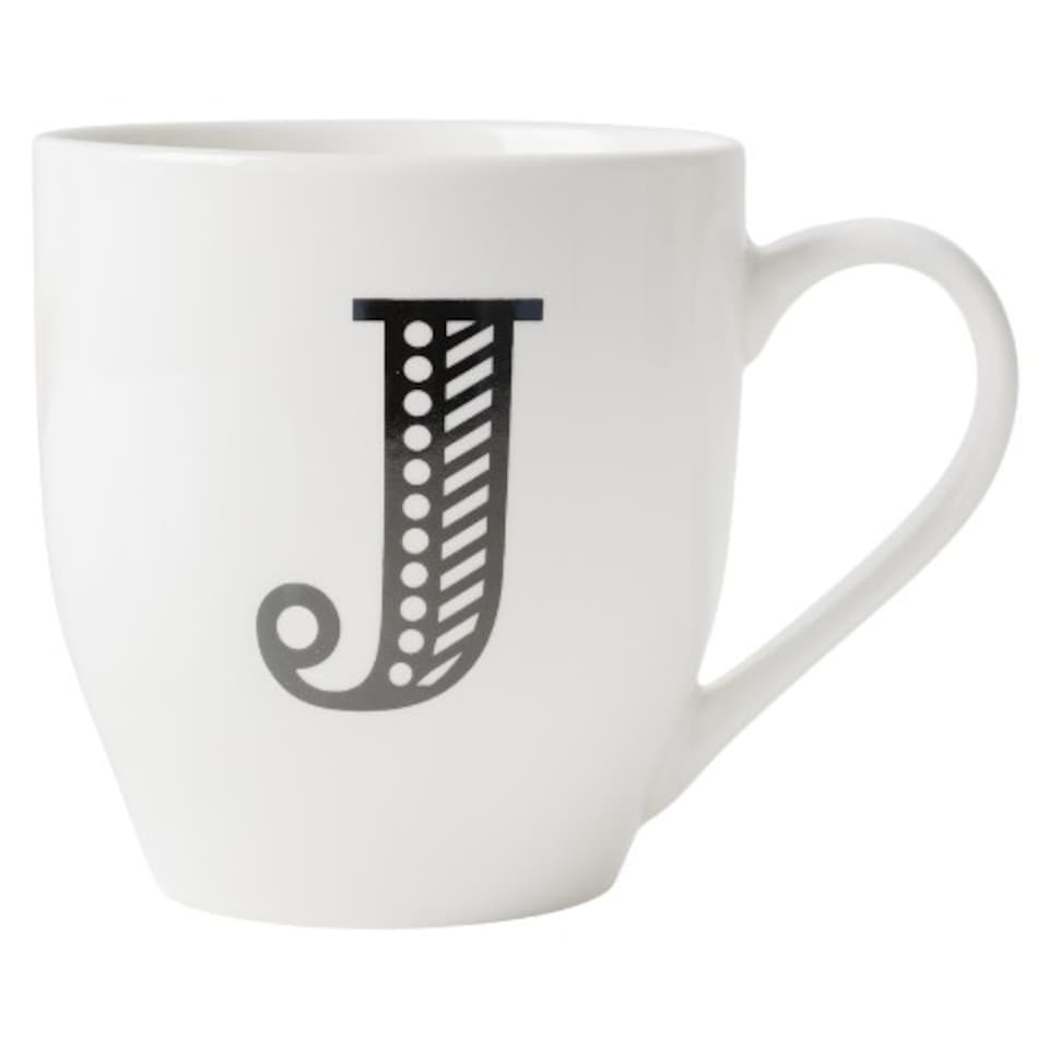 image 1 of Black and White Initial Hugga Mug Assorted Letters 11cm | White | J - White | 1