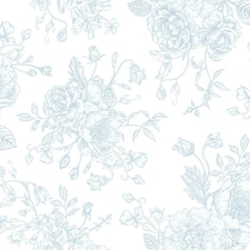 Sample of Romantic Roses Wallpaper in Soft Blue on White Multi