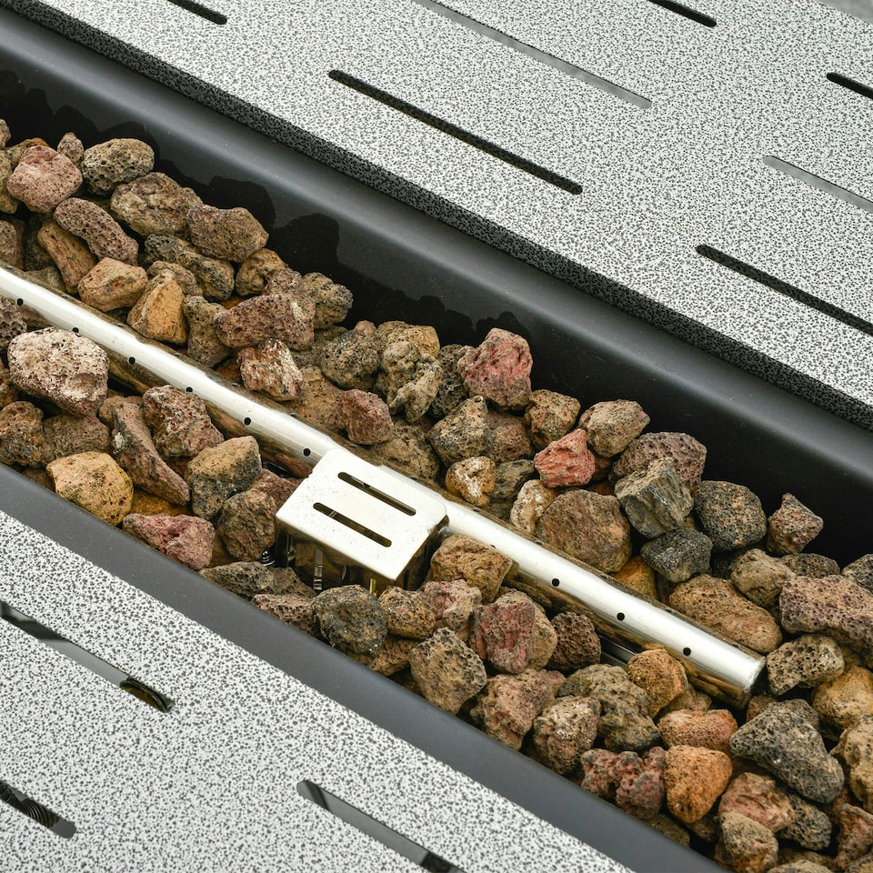 image 1 of Outsunny Outdoor Gas Fire Pit Table Smokeless Firepit w/ Rain Cover, Lid, Grey