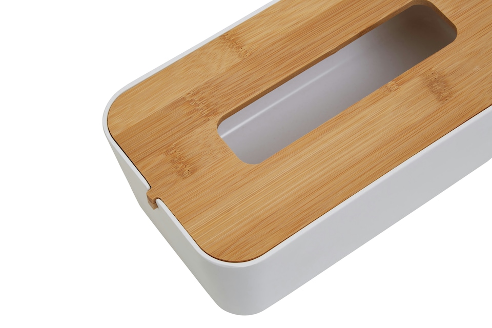 image 1 of Interiors by Premier Luxurious White Tissue Box With Bamboo Fibre Lid, Reusable Tissue Storage, Perfect For Home or Office Use