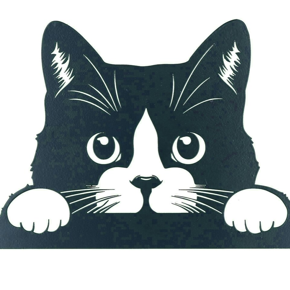 image 1 of Black Metal Peeking Cat Silhouette with Fixing Plate Garden Ornament Gift