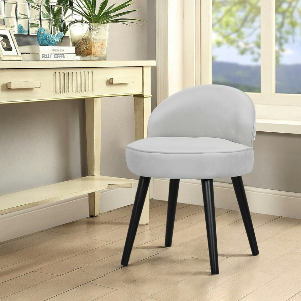 image 1 of Living and Home Velvet Dressing Table Stool - Grey White