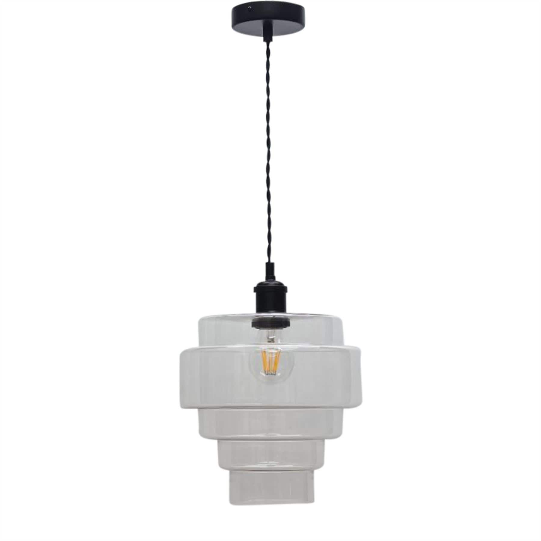 First Choice Lighting Benson - 5 Tier Clear Glass & Black Ceiling Pendant Light