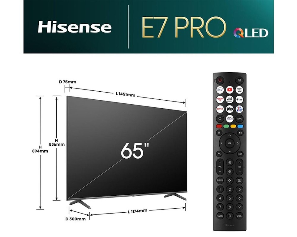 image 1 of Hisense 65E7NQTUK PRO 65 inch 144Hz QLED Smart 4K TV