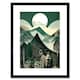 image 1 of Full Moon Over Mountain Forest Mid Century Sage Green 9x7" Black Framed Wall Art Print