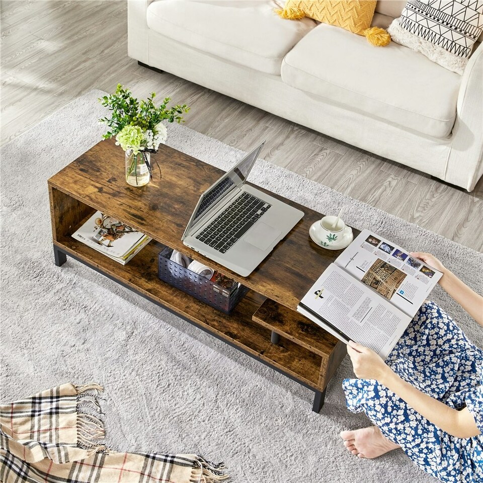 image 1 of Yaheetech Free Standing TV Table with Metal Supports Storage Shelf