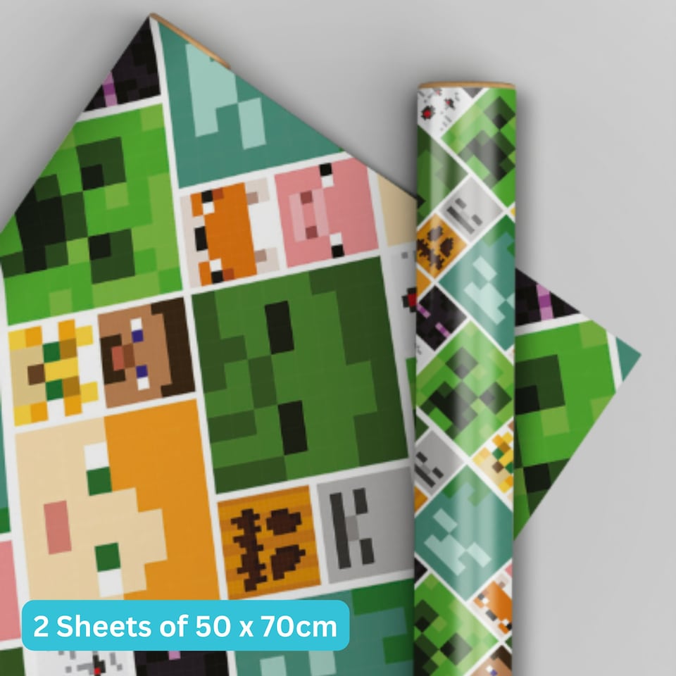 image 1 of Minecraft 2 Sheets & 2 Tags Gift Wrap