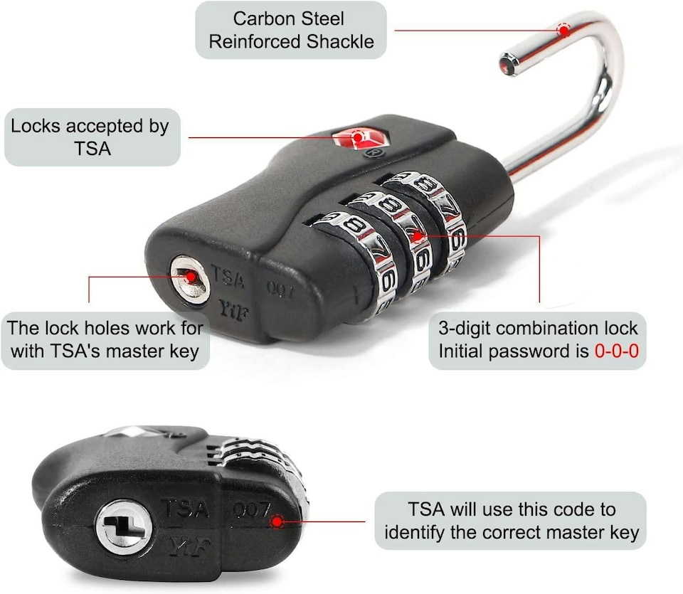 image 1 of TSA Approved 3 Combination Travel Suitcase Luggage Padlock | Blue