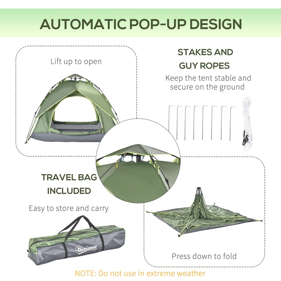 image 1 of Outsunny 2 Man Pop Up Tent Camping Festival Hiking Family Travel Shelter