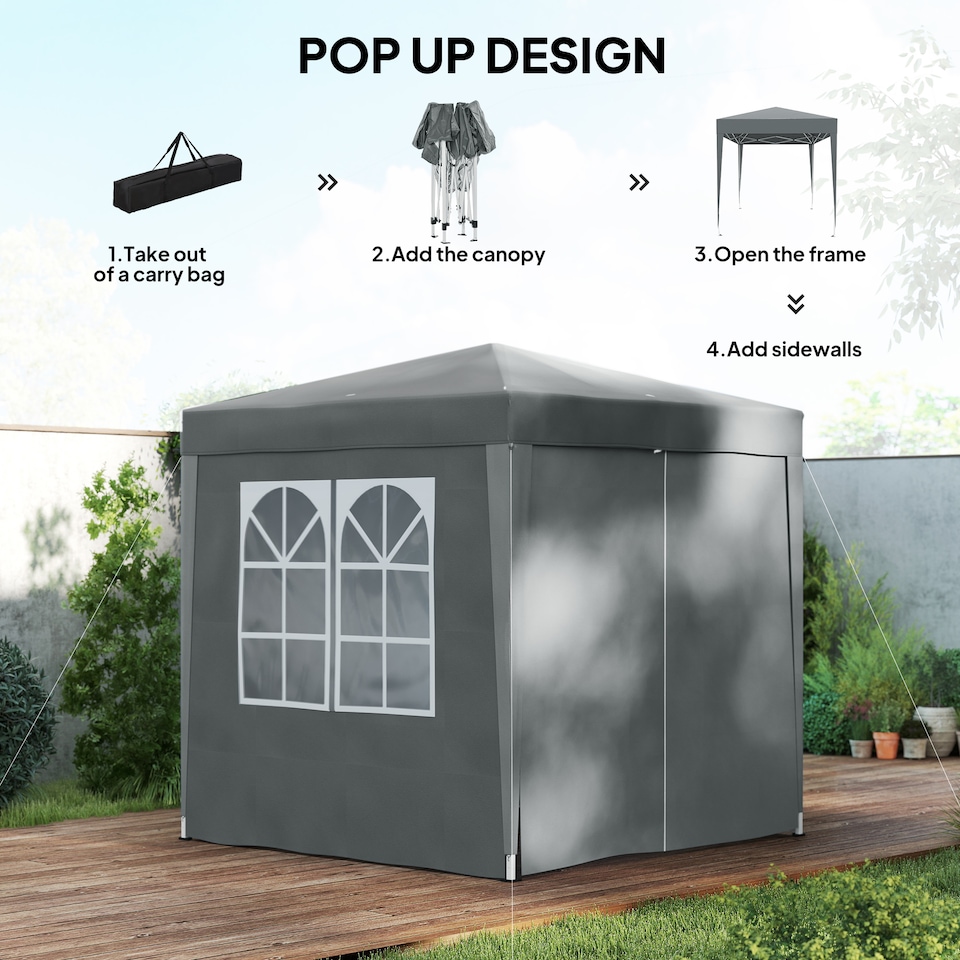image 1 of Outsunny 2 x 2 m Garden Pop Up Gazebo, Wedding Party Tent Marquee, Water Resistant Awning Canopy With Sidewalls, Windows, Carry Bag, Grey