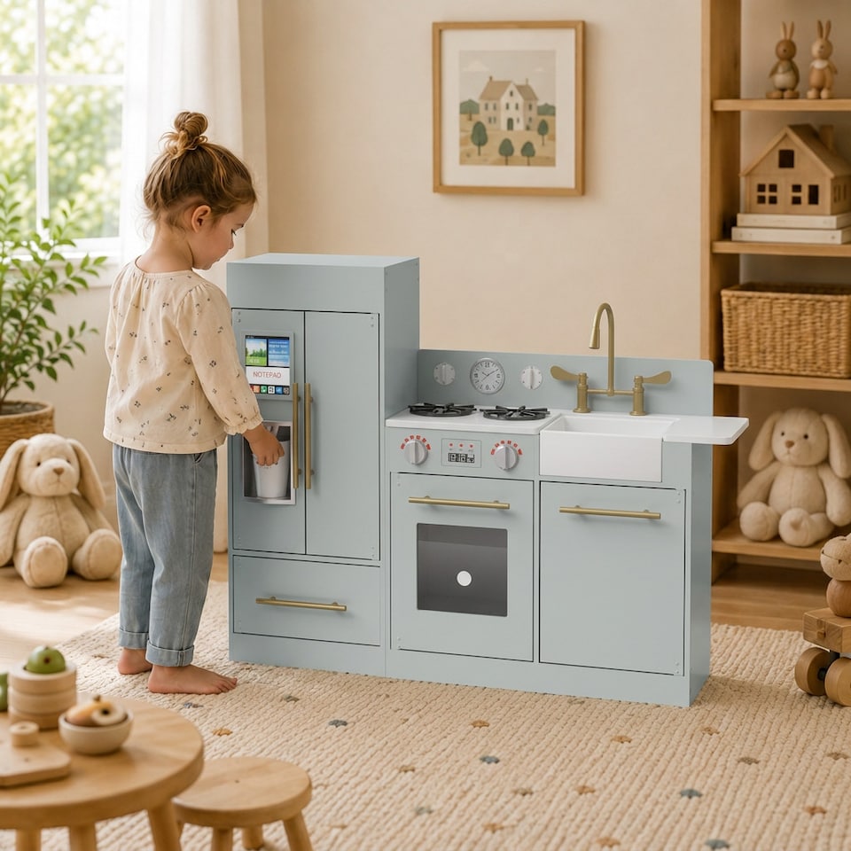 image 1 of Teamson Kids Little Chef Charlotte Modern Play Kitchen, Silver Gray/Gold