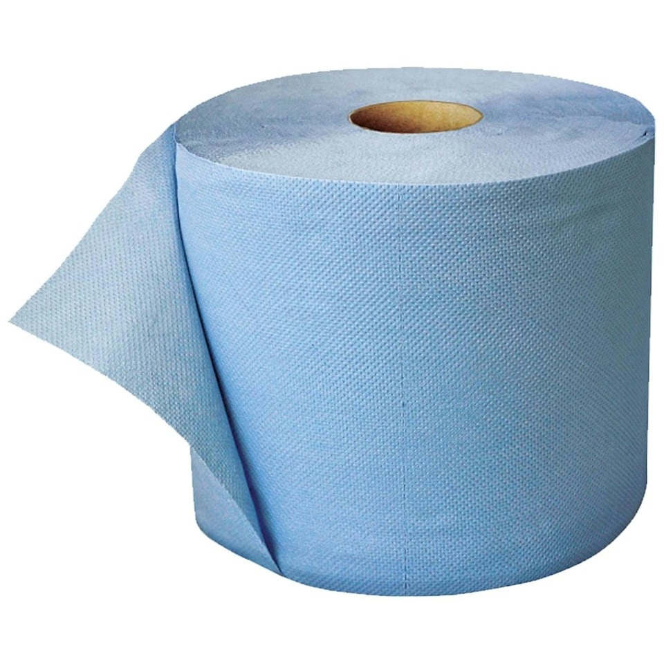 image 1 of 6 x 2ply Highly Absorbent Blue Embossed Centrefeed Rolls Multipurpose Home Kitchen Cleaning Paper Towels