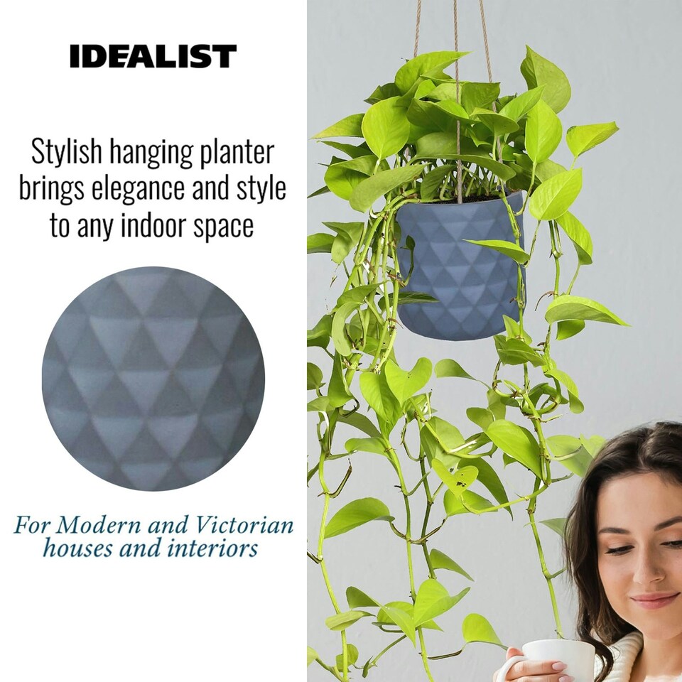 image 1 of Diamond Style Grey Cylinder Round Plant Pot also can be used as Hanging Planter Indoor D17.5 H17.5 cm, 4.2 ltrs Cap.